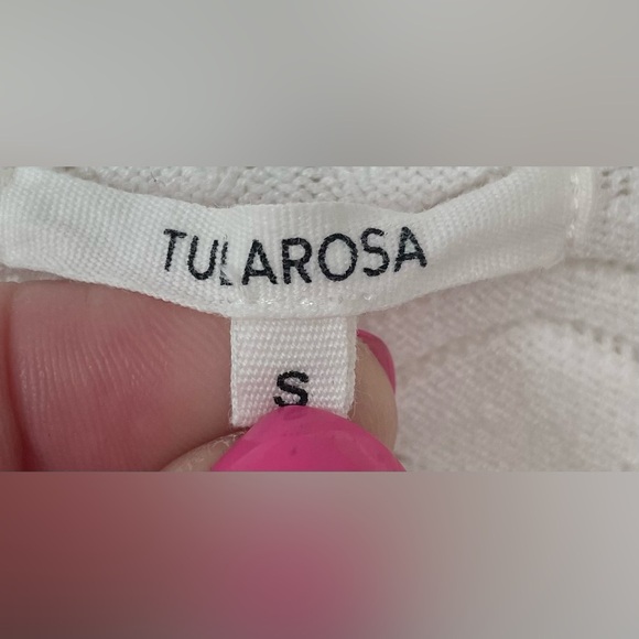 Tularosa Lana 100% nylon knit sweater, cream/white, ruffle neck, cropped; size S - Picture 7 of 9